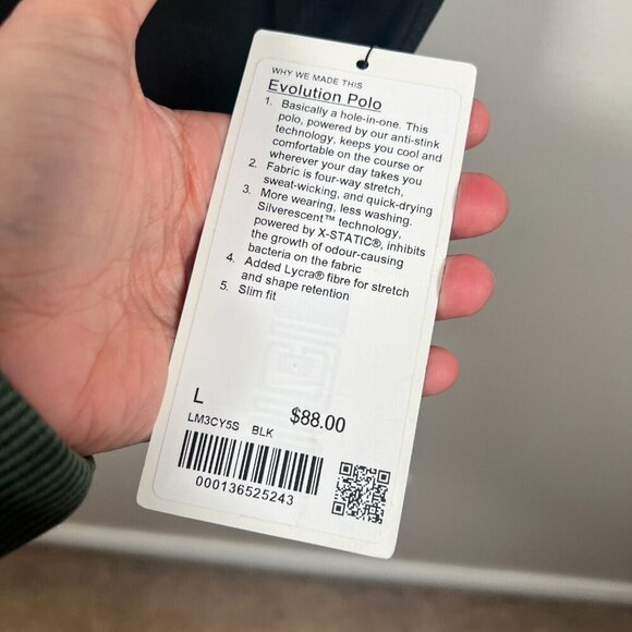 Lululemon Evolution Polo Shirt Mens Size Large Black Outlaw Snax Logo Work - Picture 6 of 10